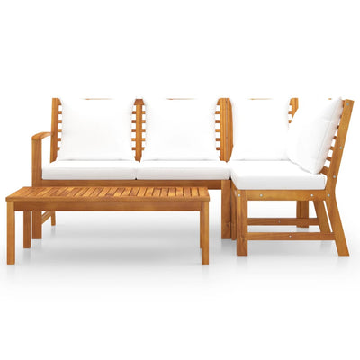 4 Piece Garden Lounge Set with Cushion Cream Solid Acacia Wood