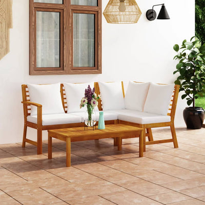 4 Piece Garden Lounge Set with Cushion Cream Solid Acacia Wood