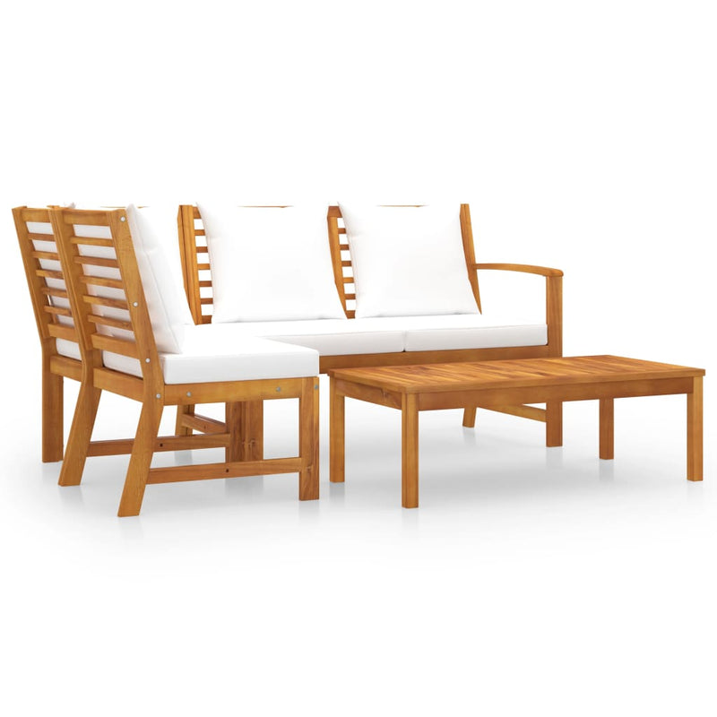 4 Piece Garden Lounge Set with Cushion Cream Solid Acacia Wood