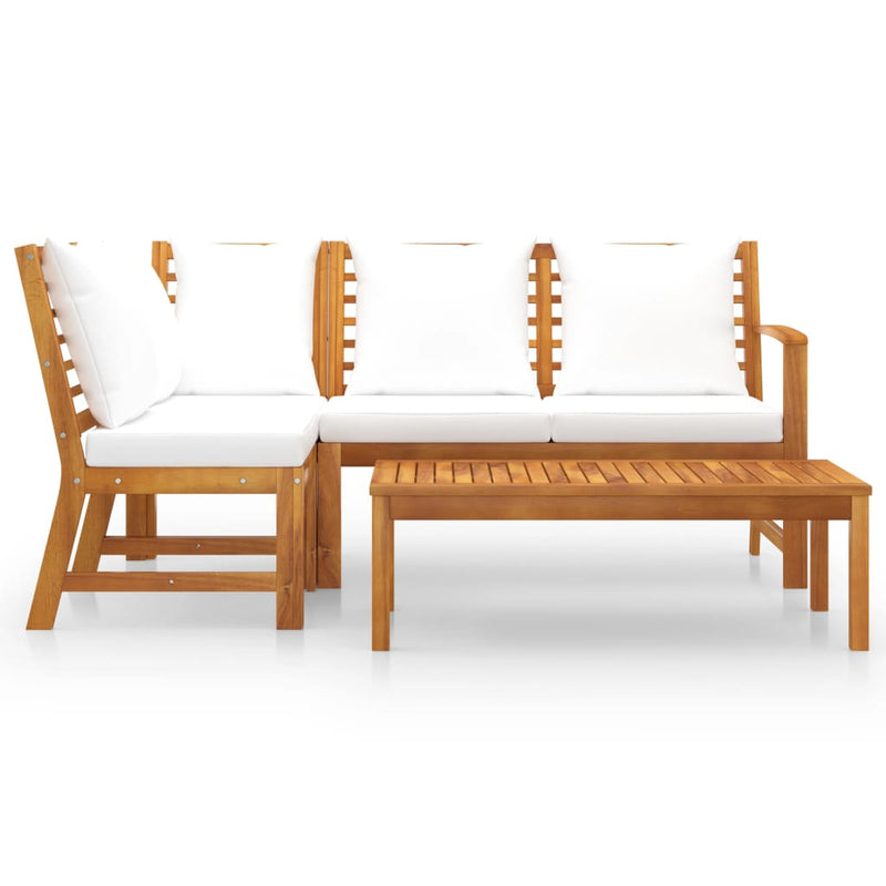 4 Piece Garden Lounge Set with Cushion Cream Solid Acacia Wood