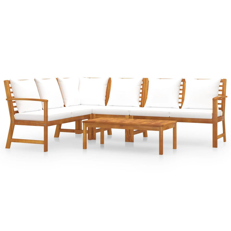 5 Piece Garden Lounge Set with Cushion Cream Solid Acacia Wood