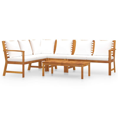 5 Piece Garden Lounge Set with Cushion Cream Solid Acacia Wood