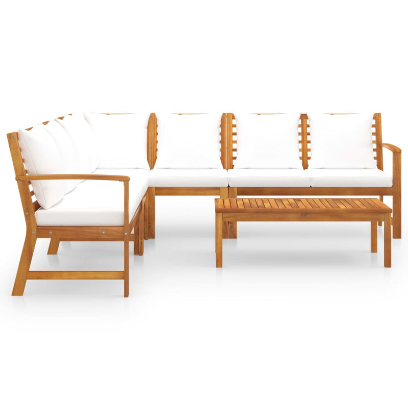 6 Piece Garden Lounge Set with Cushion Cream Solid Acacia Wood