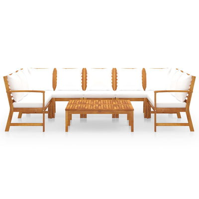 9 Piece Garden Lounge Set with Cushion Cream Solid Acacia Wood