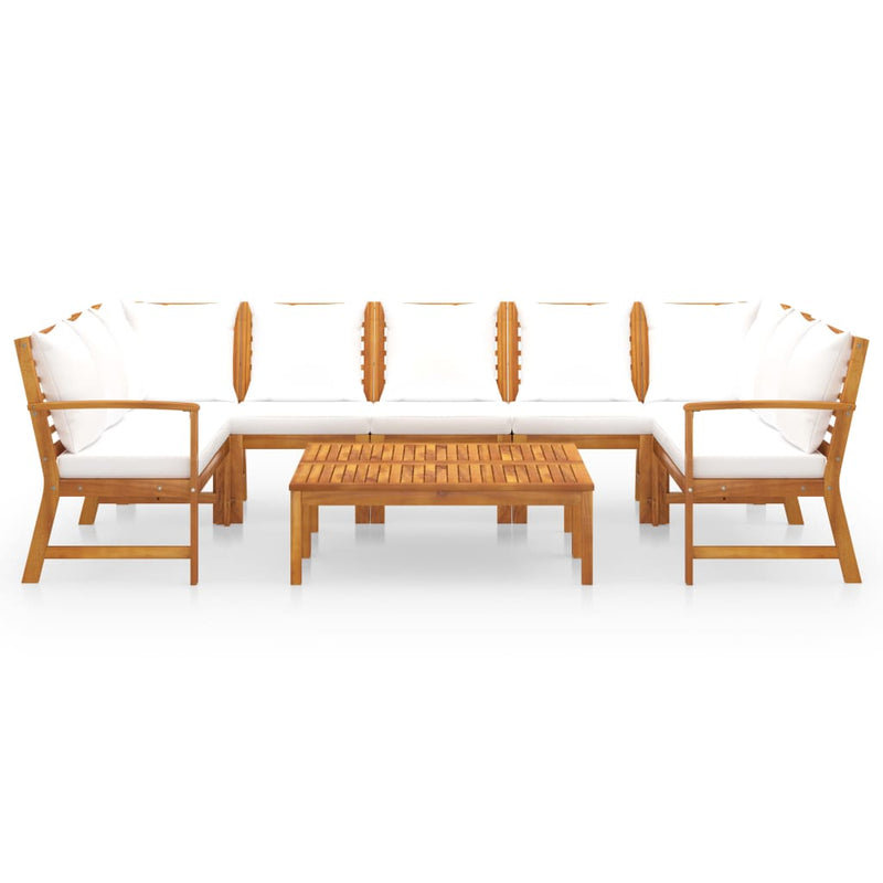 9 Piece Garden Lounge Set with Cushion Cream Solid Acacia Wood