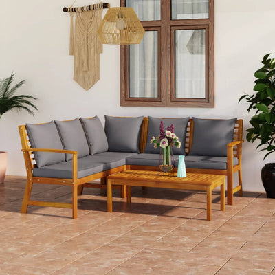 4 Piece Garden Lounge Set with Cushion Solid Acacia Wood