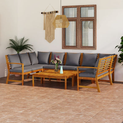 9 Piece Garden Lounge Set with Cushion Solid Acacia Wood