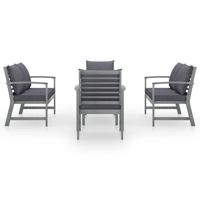 5 Piece Garden Lounge Set with Cushion Solid Acacia Wood Grey