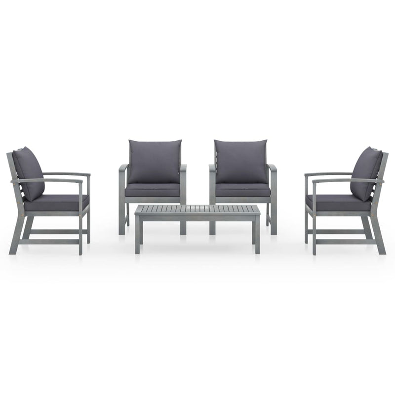 5 Piece Garden Lounge Set with Cushion Solid Acacia Wood Grey