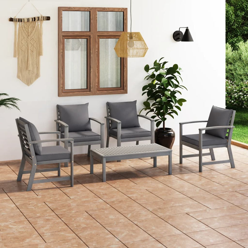 5 Piece Garden Lounge Set with Cushion Solid Acacia Wood Grey