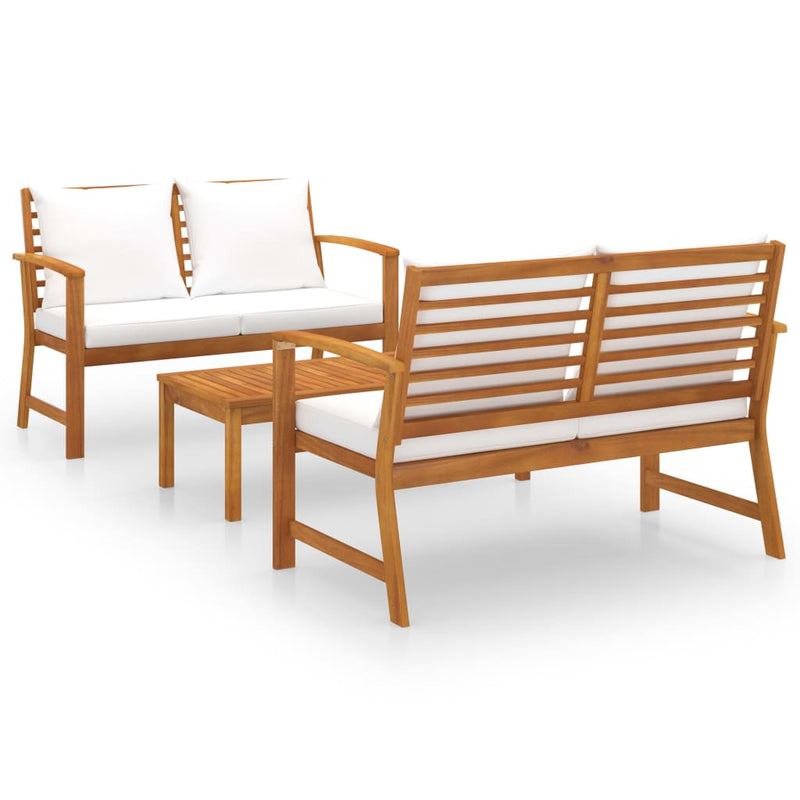 3 Piece Garden Lounge Set with Cushion Solid Acacia Wood