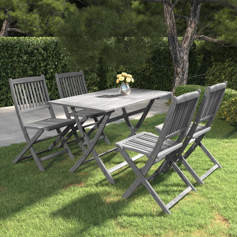 5 Piece Garden Dining Set Solid Acacia Wood Grey