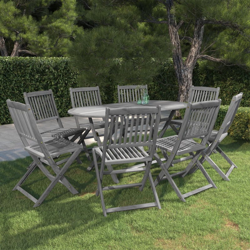 9 Piece Garden Dining Set Solid Acacia Wood Grey