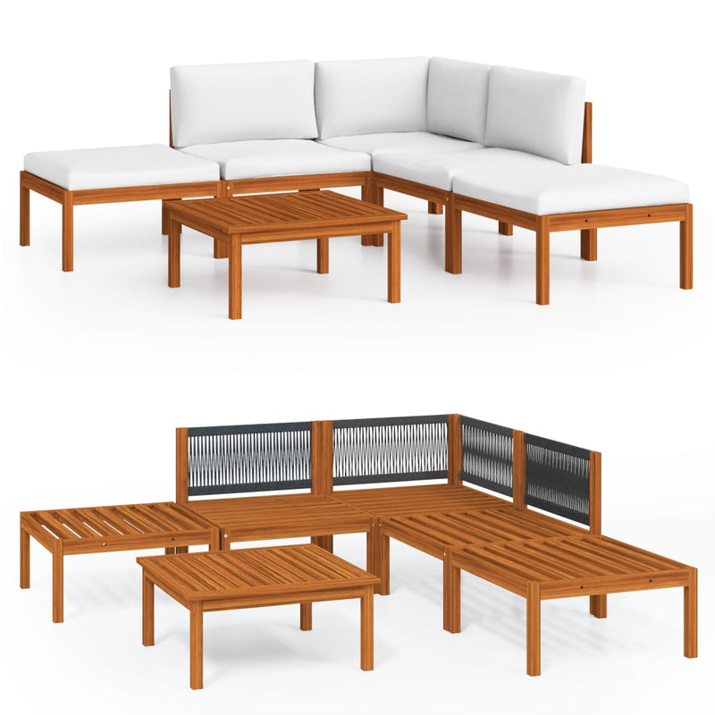 6 Piece Garden Lounge Set with Cushions Cream Solid Acacia Wood