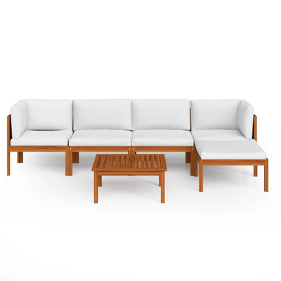 6 Piece Garden Lounge Set with Cushions Cream Solid Acacia Wood