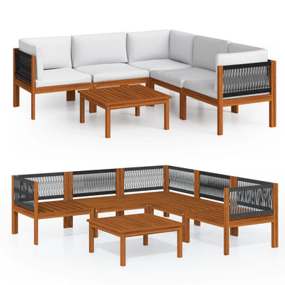 6 Piece Garden Lounge Set with Cushions Cream Solid Acacia Wood