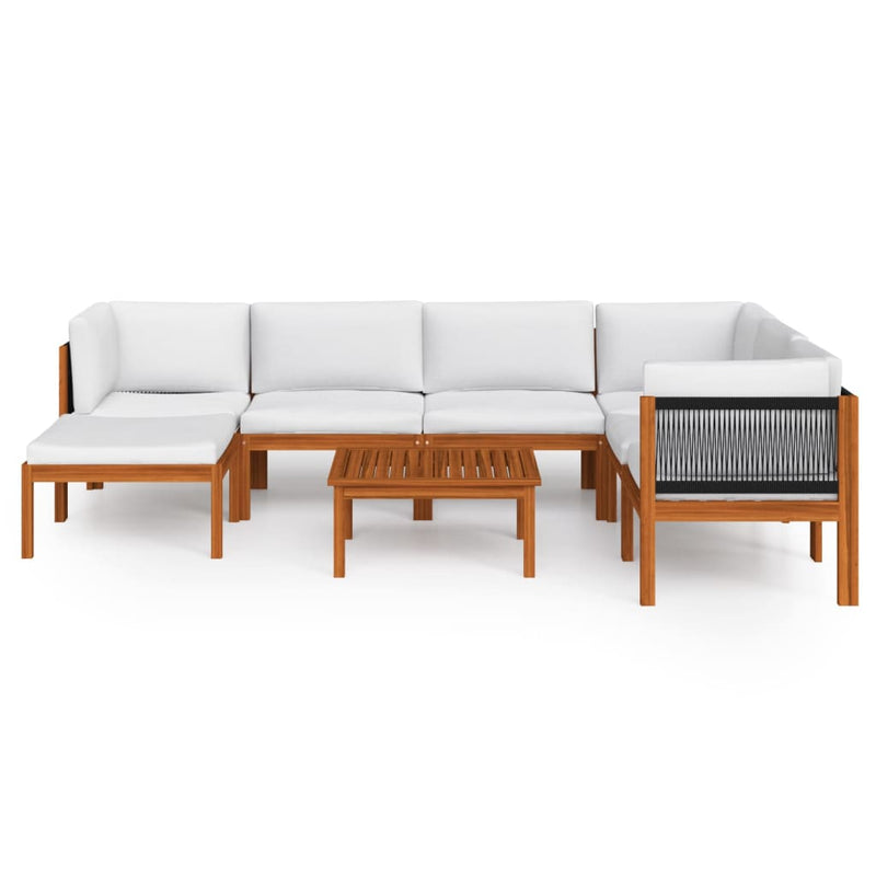 8 Piece Garden Lounge Set with Cushions Cream Solid Acacia Wood