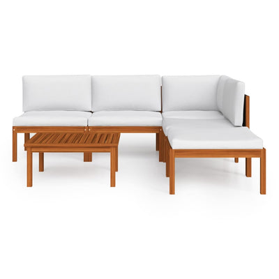 6 Piece Garden Lounge Set with Cushions Cream Solid Acacia Wood