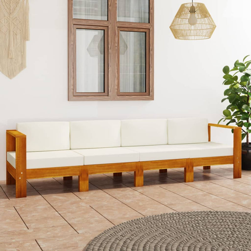 4-Seater Garden Sofa with Cream White Cushions Solid Acacia Wood