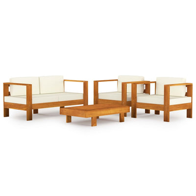 4 Piece Garden Lounge Set with Cream White Cushions Acacia Wood