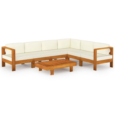 7 Piece Garden Lounge Set with Cream White Cushions Acacia Wood