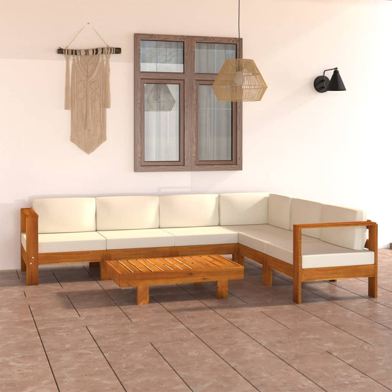 7 Piece Garden Lounge Set with Cream White Cushions Acacia Wood