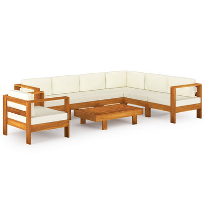 8 Piece Garden Lounge Set with Cream White Cushions Acacia Wood