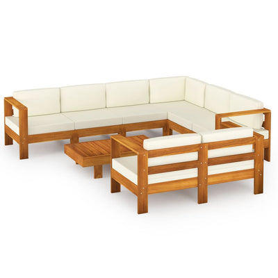 8 Piece Garden Lounge Set with Cream White Cushions Acacia Wood