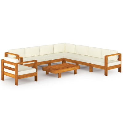 9 Piece Garden Lounge Set with Cream White Cushions Acacia Wood