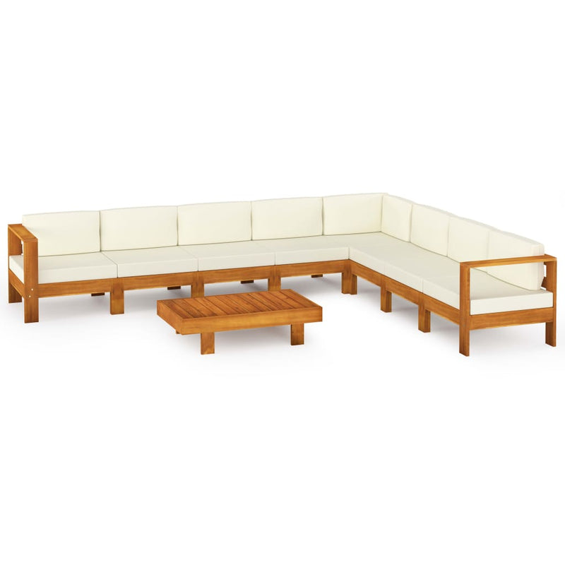 9 Piece Garden Lounge Set with Cream White Cushions Acacia Wood