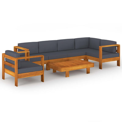 7 Piece Garden Lounge Set with Dark Grey Cushions Acacia Wood