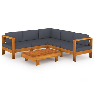 6 Piece Garden Lounge Set with Dark Grey Cushions Acacia Wood