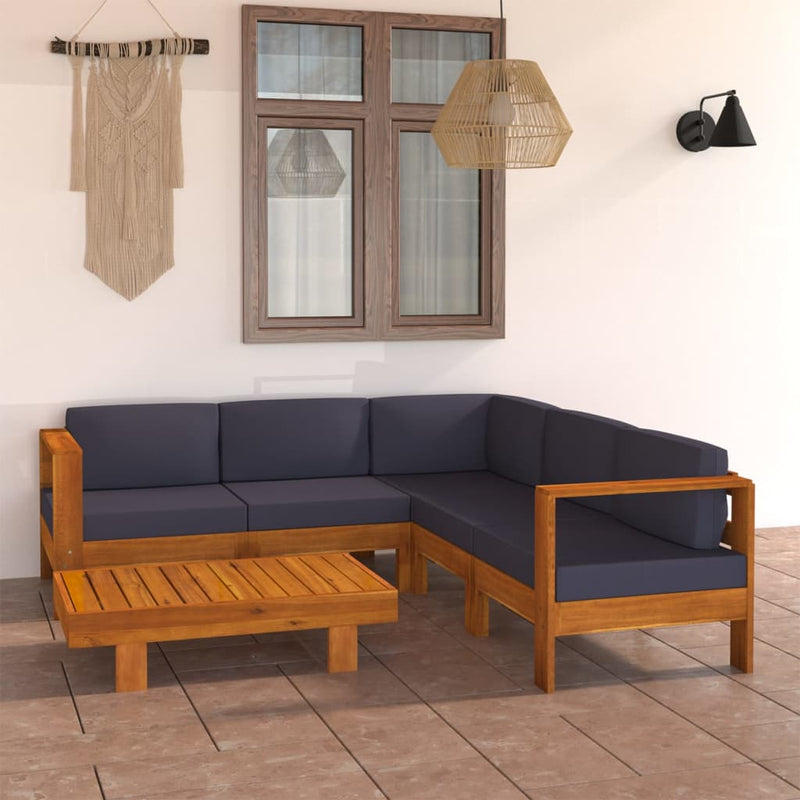 6 Piece Garden Lounge Set with Dark Grey Cushions Acacia Wood