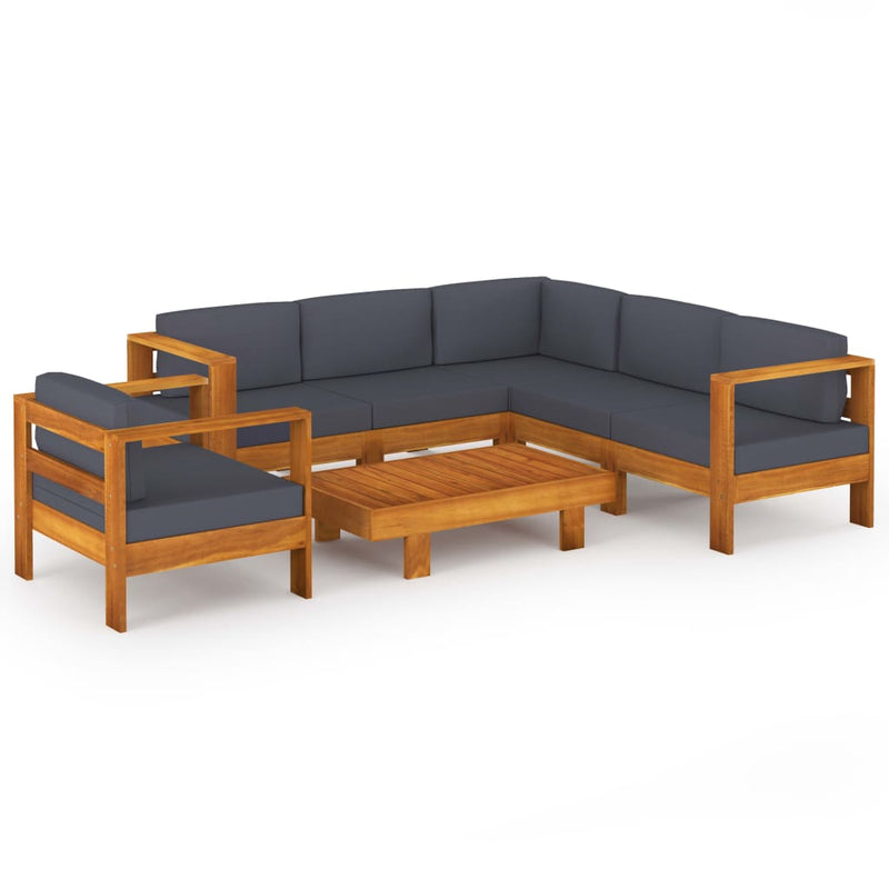 7 Piece Garden Lounge Set with Dark Grey Cushions Acacia Wood