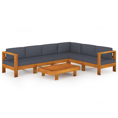 7 Piece Garden Lounge Set with Dark Grey Cushions Acacia Wood