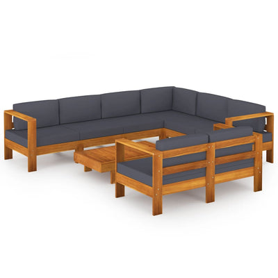 8 Piece Garden Lounge Set with Dark Grey Cushions Acacia Wood