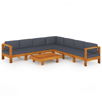 8 Piece Garden Lounge Set with Dark Grey Cushions Acacia Wood