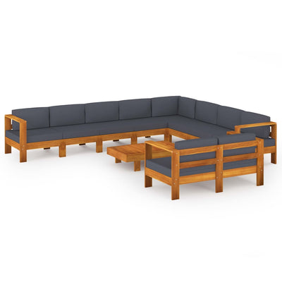 10 Piece Garden Lounge Set with Dark Grey Cushions Acacia Wood