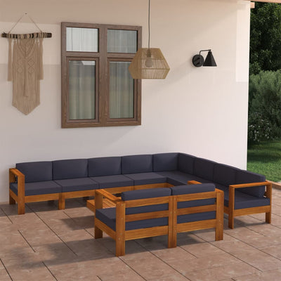 10 Piece Garden Lounge Set with Dark Grey Cushions Acacia Wood