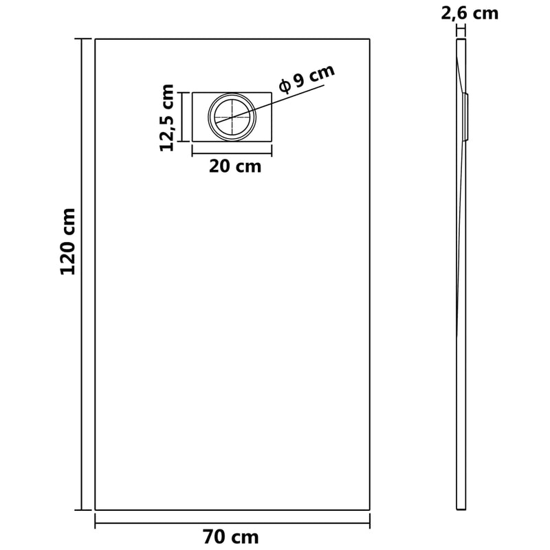 Shower Base Tray SMC Grey 120x70 cm