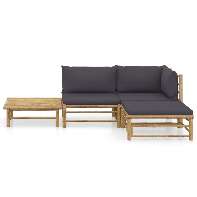 4 Piece Garden Lounge Set with Dark Grey Cushions Bamboo