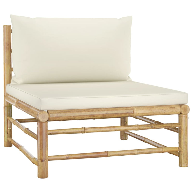 5 Piece Garden Lounge Set with Cream White Cushions Bamboo