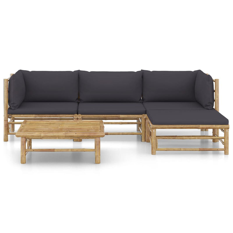 5 Piece Garden Lounge Set with Dark Grey Cushions Bamboo