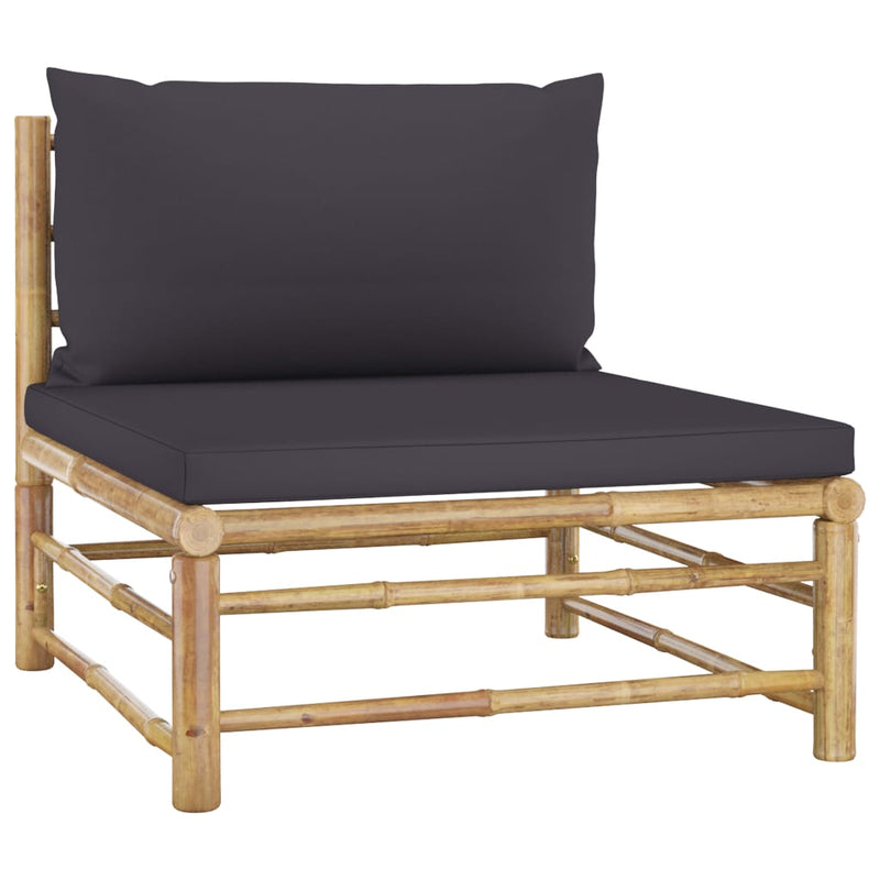 5 Piece Garden Lounge Set with Dark Grey Cushions Bamboo