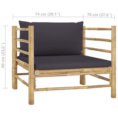 6 Piece Garden Lounge Set with Dark Grey Cushions Bamboo