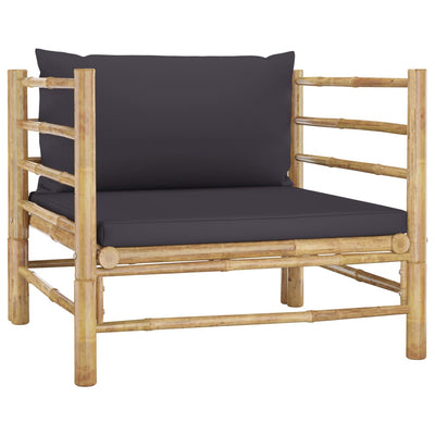 6 Piece Garden Lounge Set with Dark Grey Cushions Bamboo