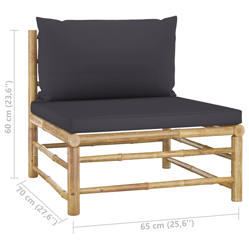 6 Piece Garden Lounge Set with Dark Grey Cushions Bamboo