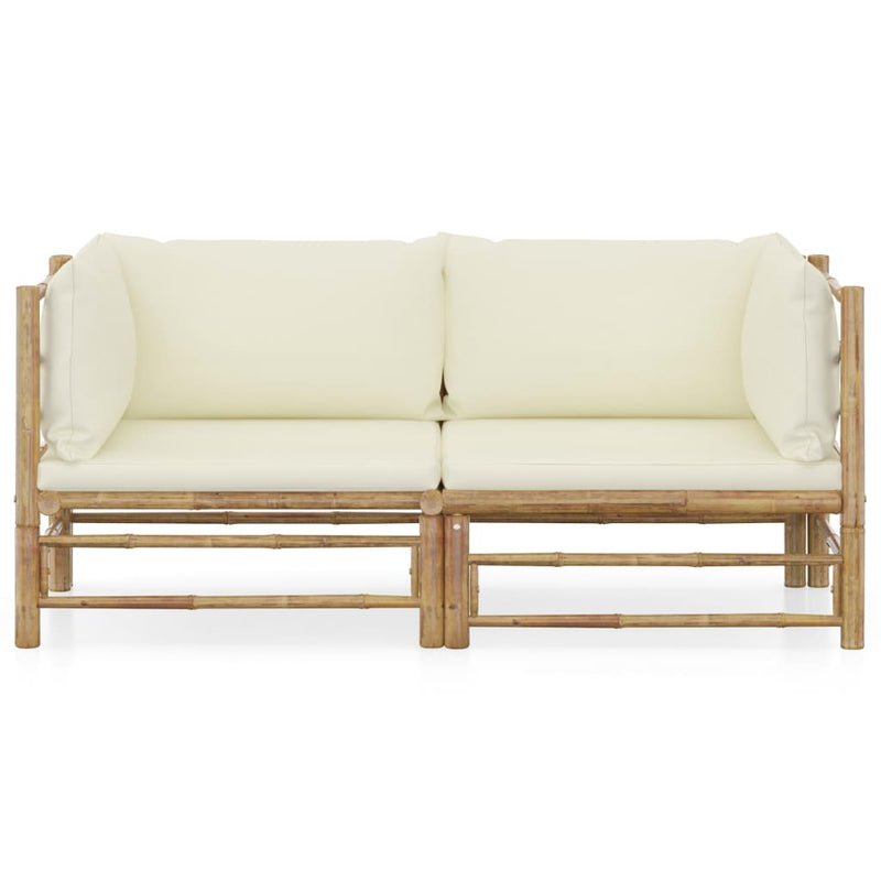 2 Piece Garden Lounge Set with Cream White Cushions Bamboo