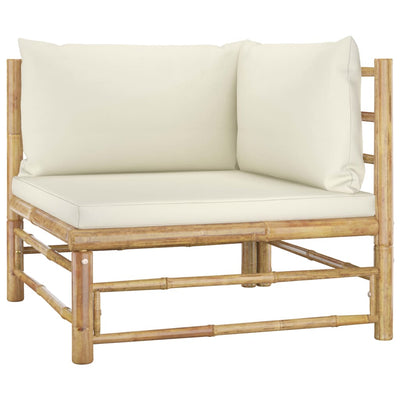 2 Piece Garden Lounge Set with Cream White Cushions Bamboo