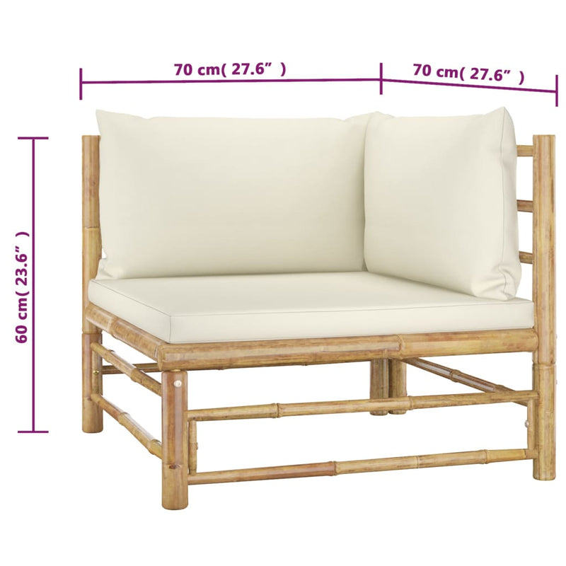 2 Piece Garden Lounge Set with Cream White Cushions Bamboo